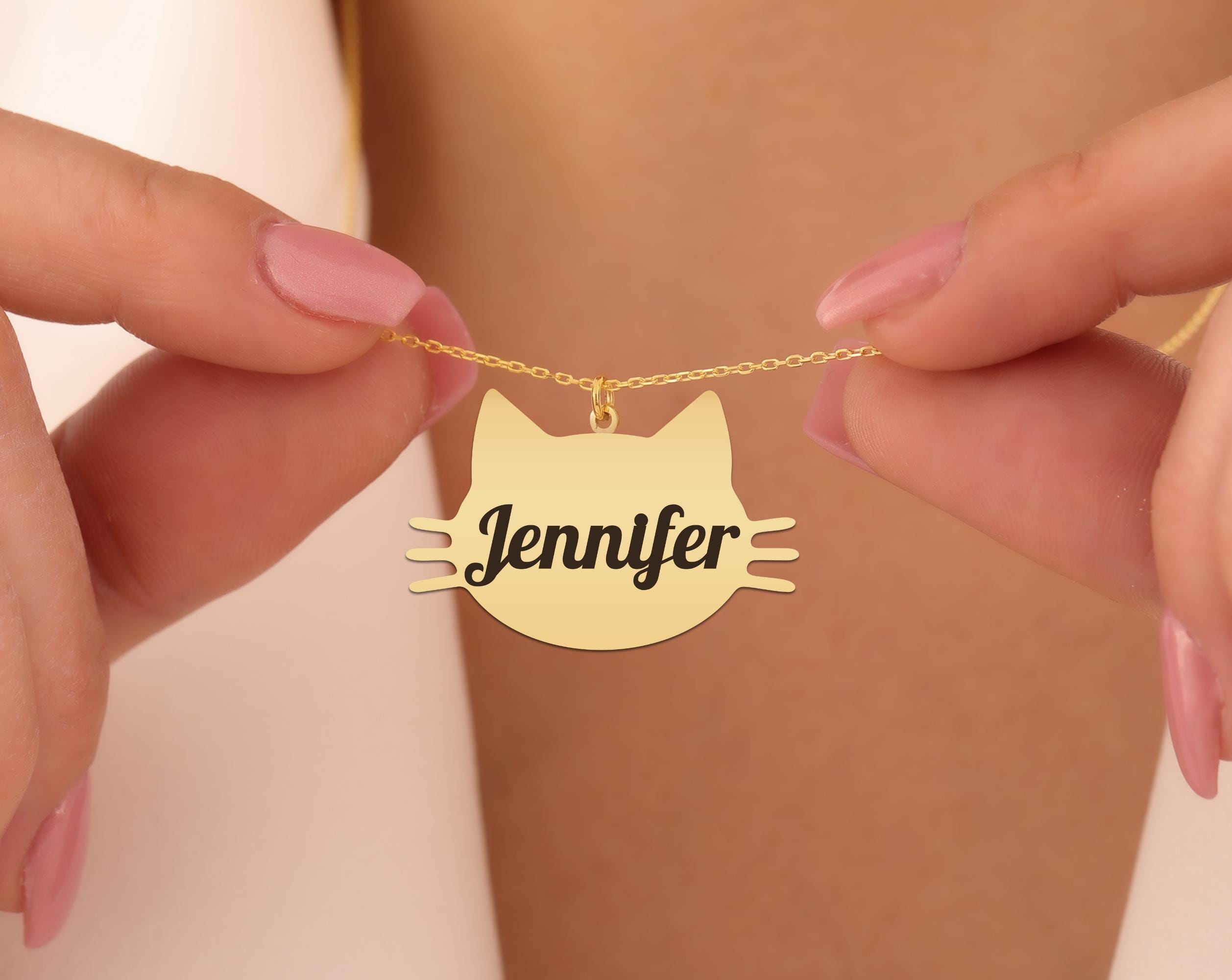 Custom Cat Name Necklace - Personalized Kitty Face Pendant