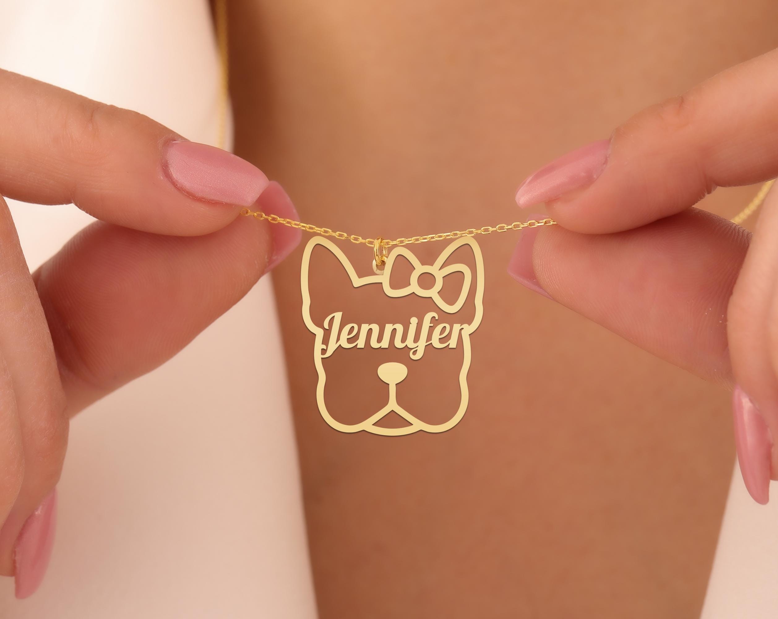 Custom French Bulldog Name Necklace – Gold Plated Pet Jewelry – Personalized Frenchie Gift for Dog Moms & Animal Lovers