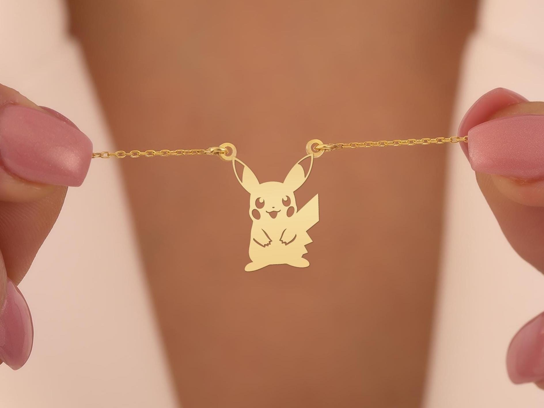 Pikachu Necklace - Gold Plated Sterling Silver Pokémon Inspired Charm - Cute Electric Mouse Jewelry Gift for Anime Lovers