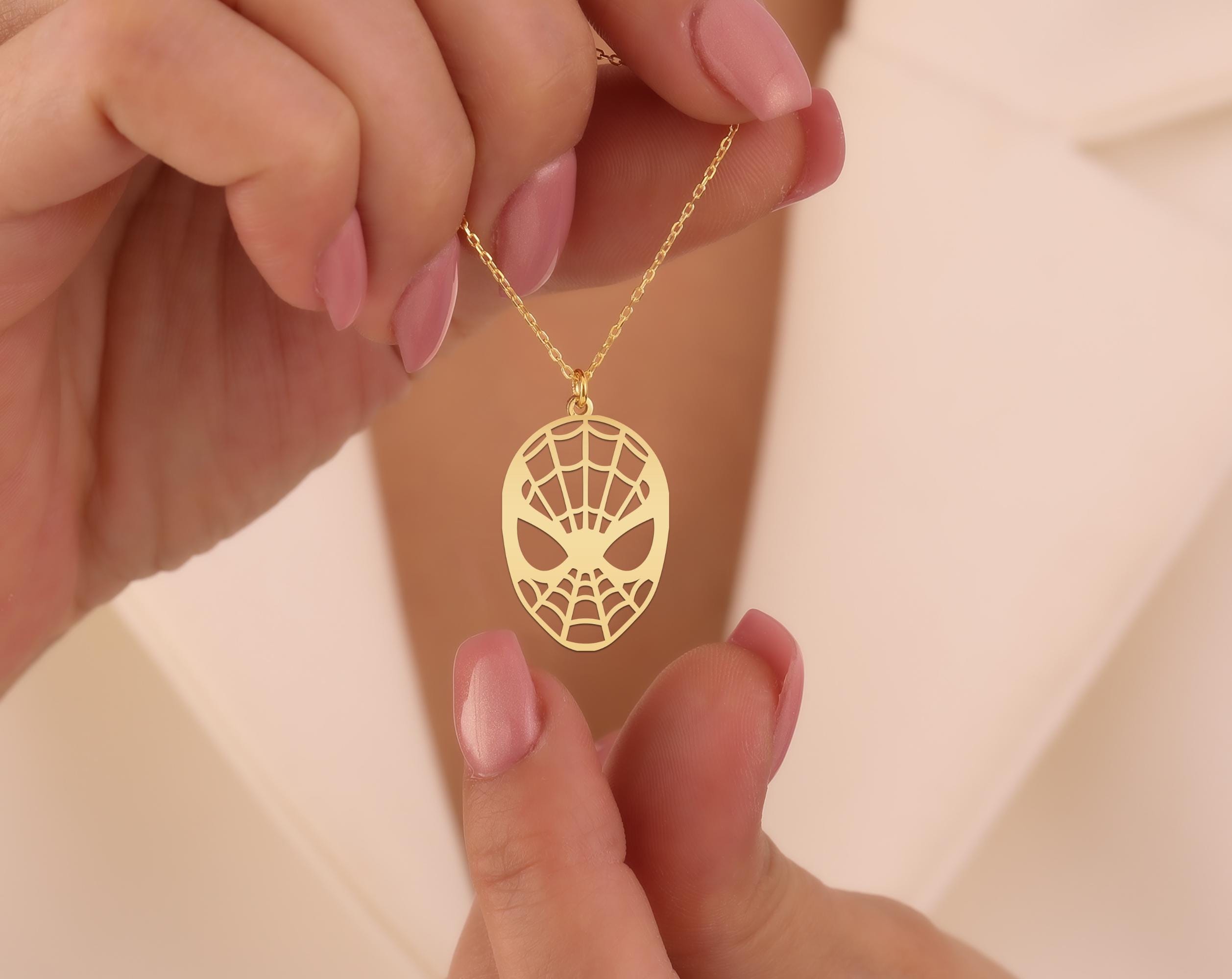 Spiderman Necklace | Bold Spiderman Web Design Gold Plated Silver Pendant | Modern Jewelry for Fans | Unique Statement Gift