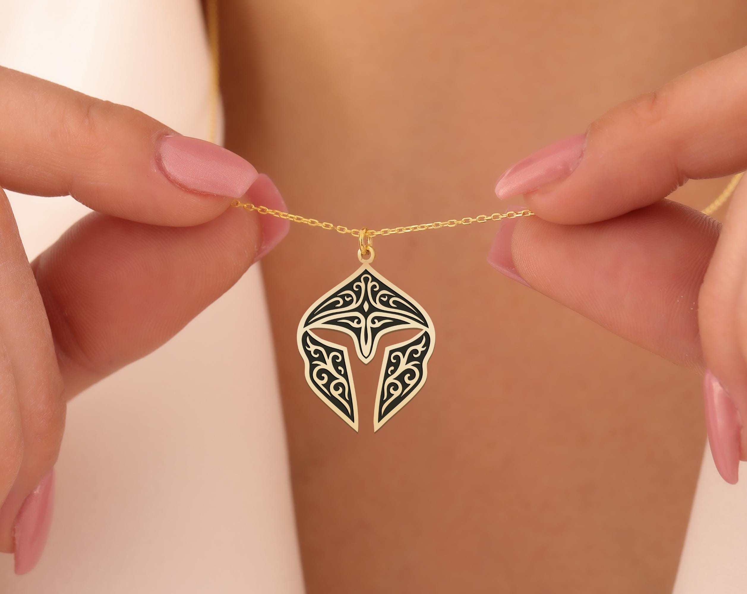 Spartan Helmet Necklace – Gold Plated Silver Warrior Pendant – Ancient Greek Spartan Jewelry for Men – Bold Symbol of Strength & Honor