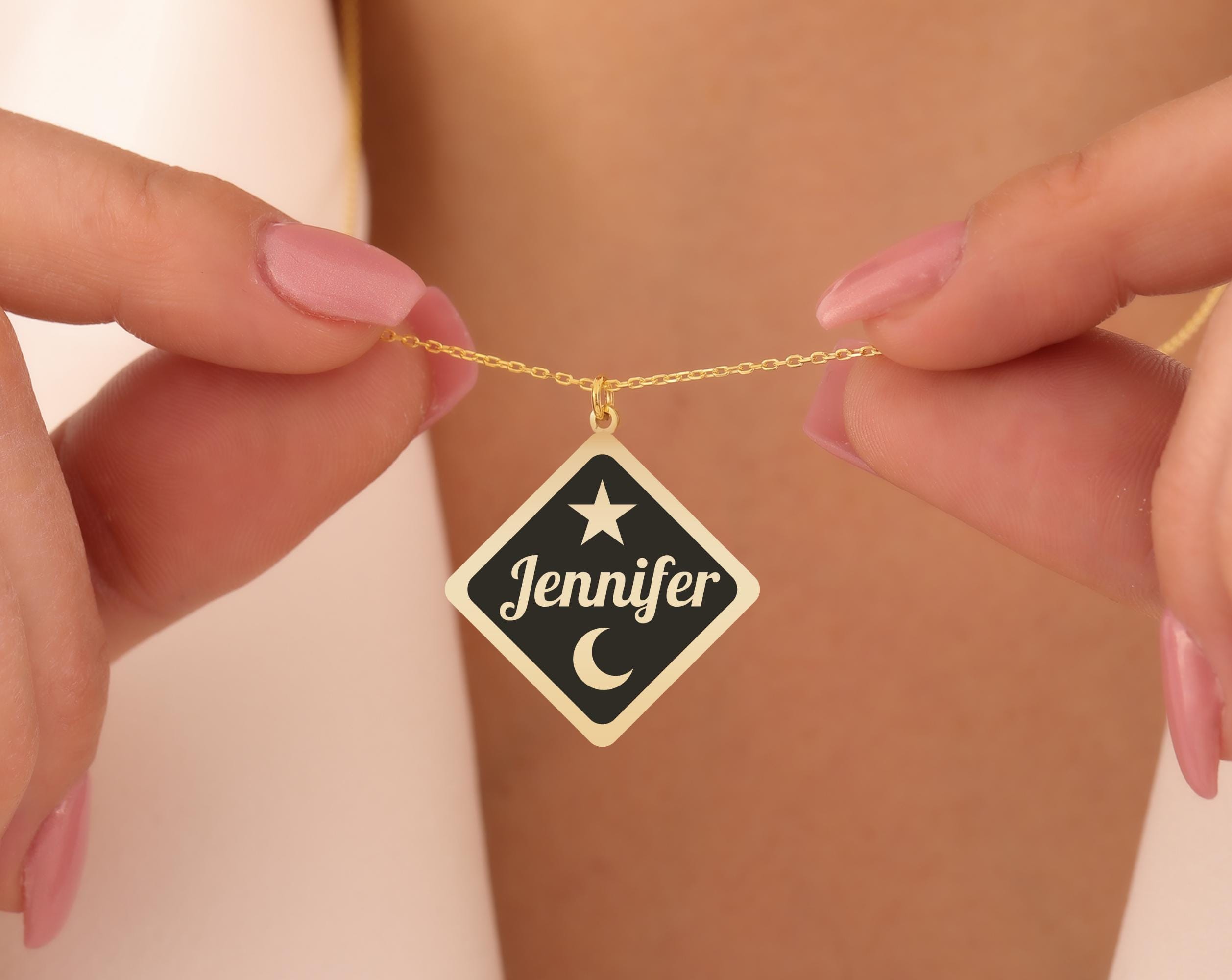 Double Sided Name Necklace with Custom Icon in Sterling Silver