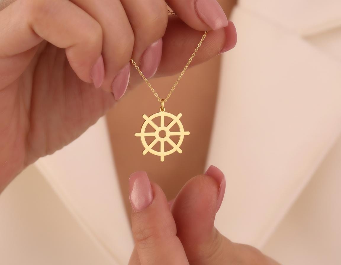 Nautical Wheel Necklace: Gold Plated Charm With Delicate Chain