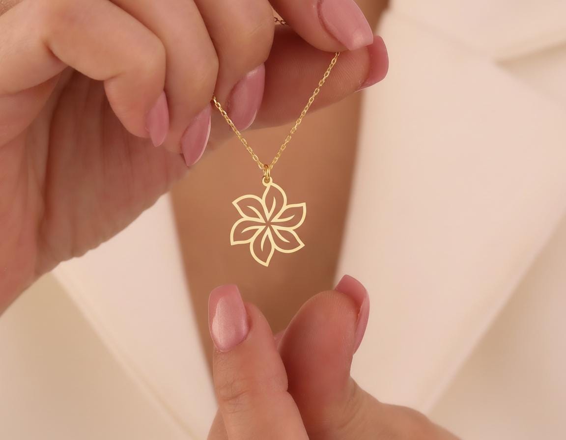 Flower Pendant Necklace: Gold Tone Minimalist Design