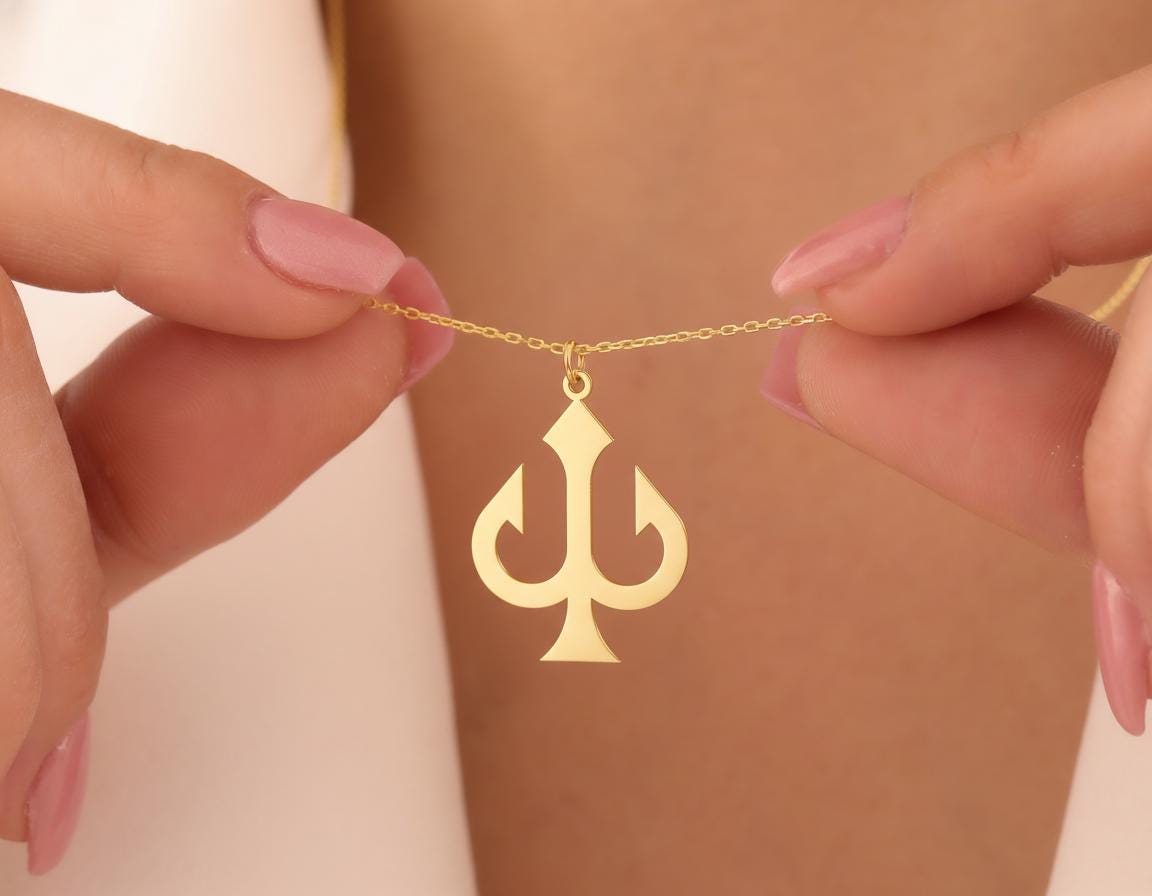 Trident Pendant Necklace in Gold Plated Sterling Silver, Minimalist Symbol Jewelry