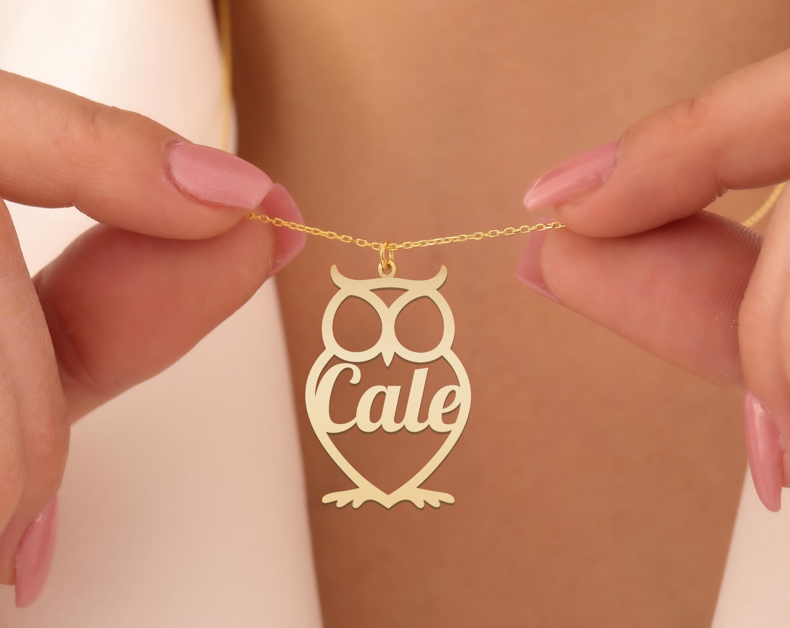 Custom Owl Name Necklace Gold Plated Personalized Initial Jewelry – Wise Animal Letter Pendant – Custom Gift for Her – Monogram Bird Charm