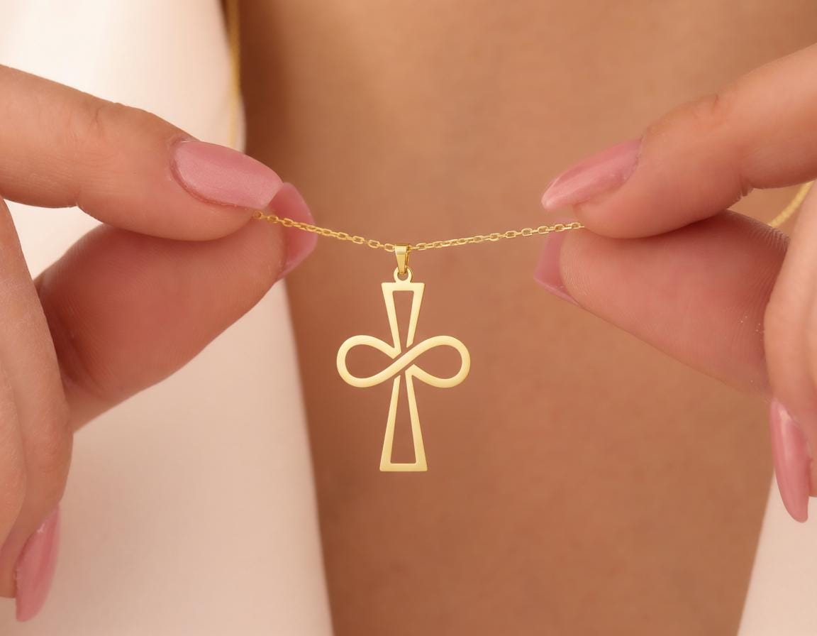 Infinity Cross Necklace: Gold Finish Unique Symbol