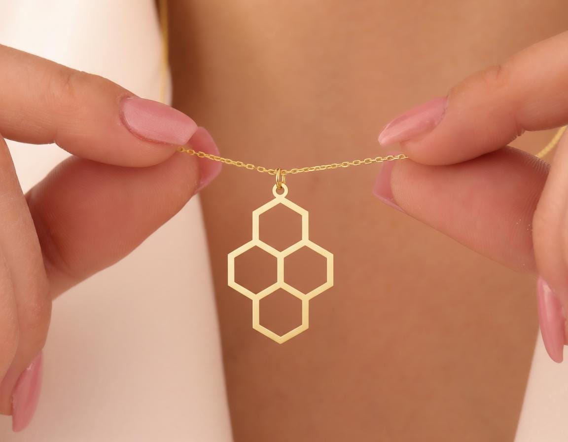 Honeycomb Pendant Necklace – Minimalist Gold Plated Honeycomb Charm