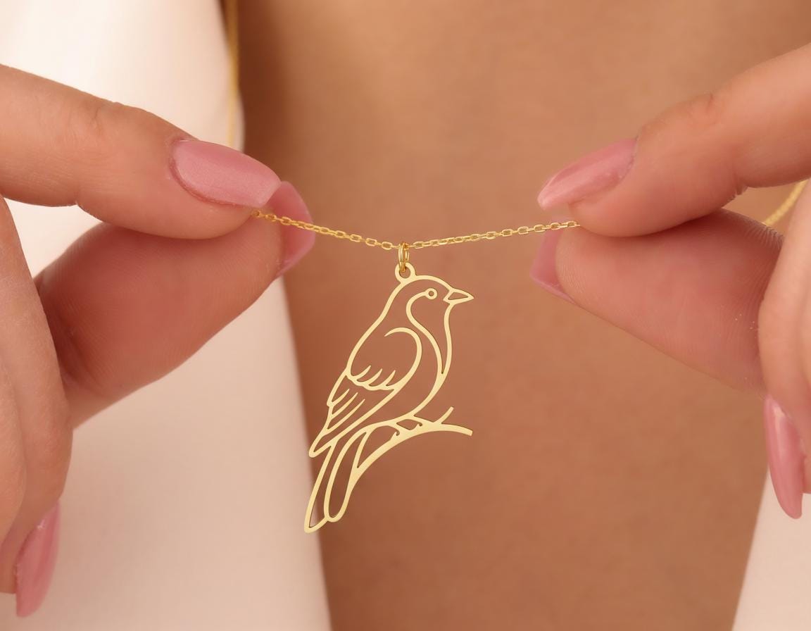 Bird Pendant: Minimalist Gold Plated Necklace in Sterling Silver