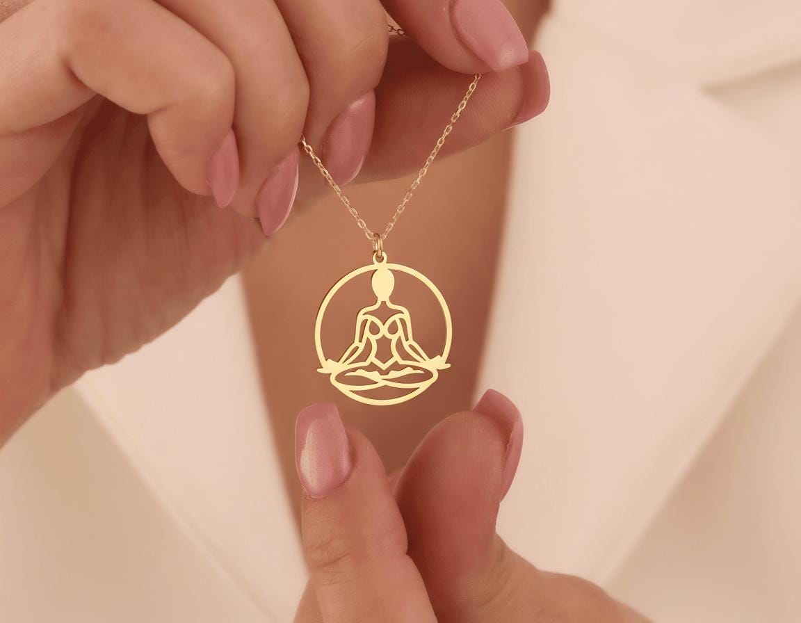 Meditation Pose Necklace: Gold Plated Cutout Pendant