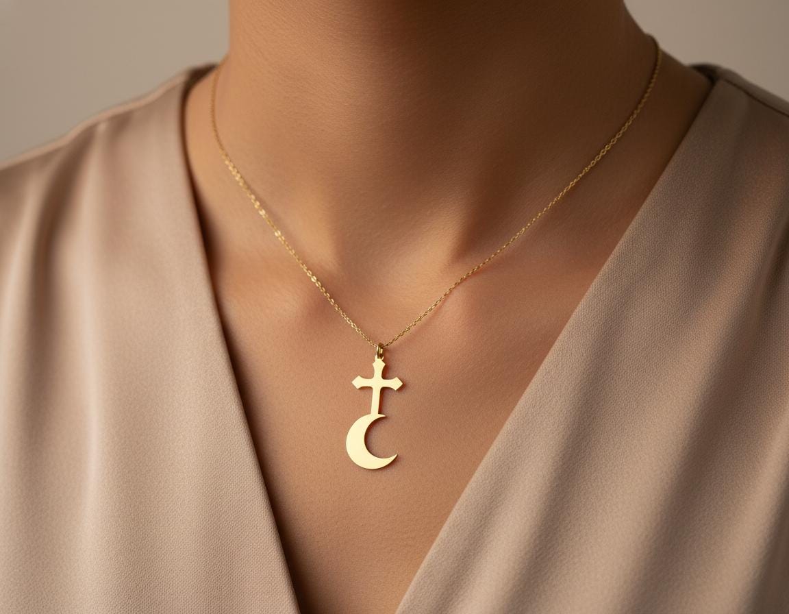 Cross and Crescent Moon Necklace – Gold Plated Faith Pendant