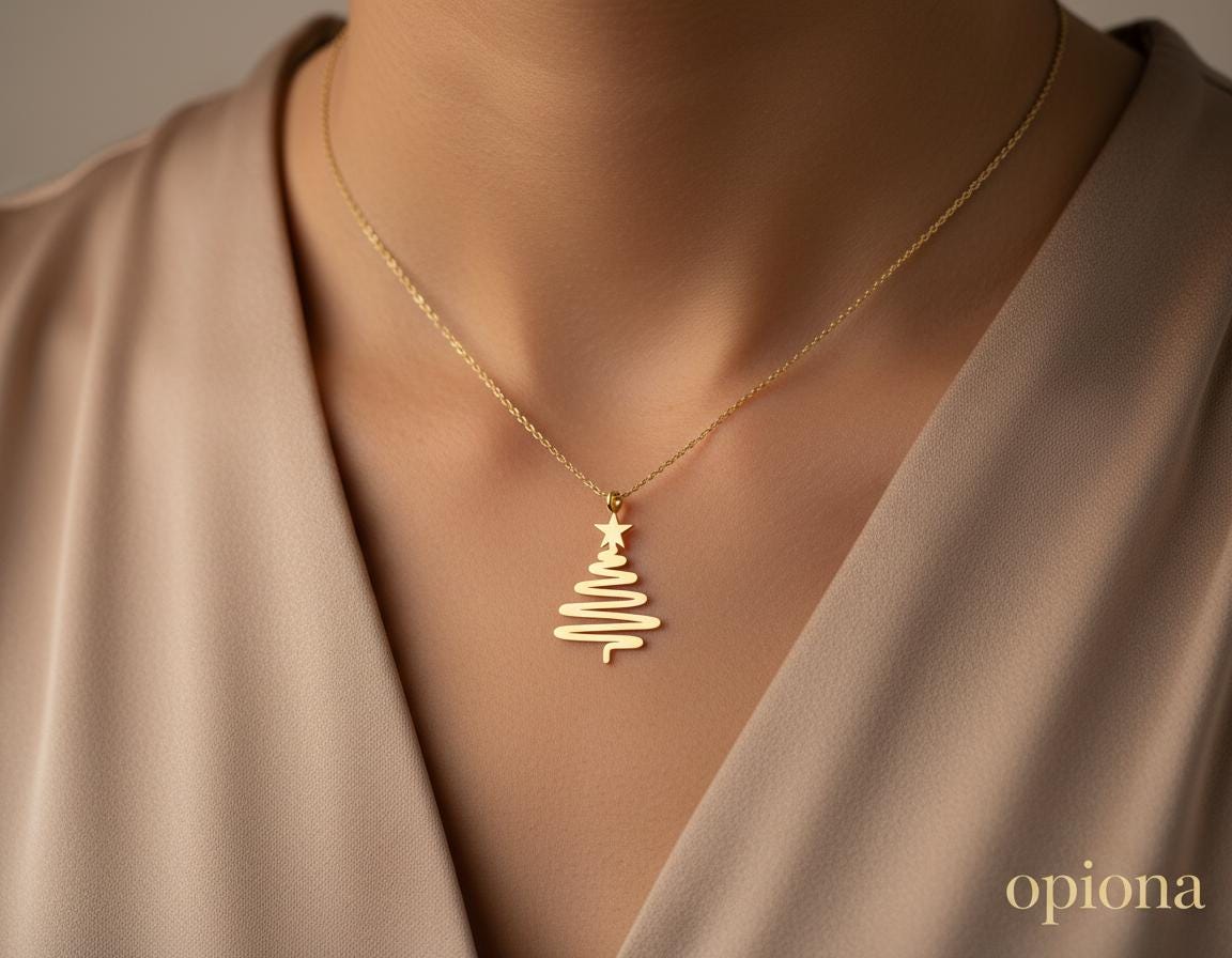 Christmas Tree Pendant Necklace in Gold Plated 925 Sterling Silver