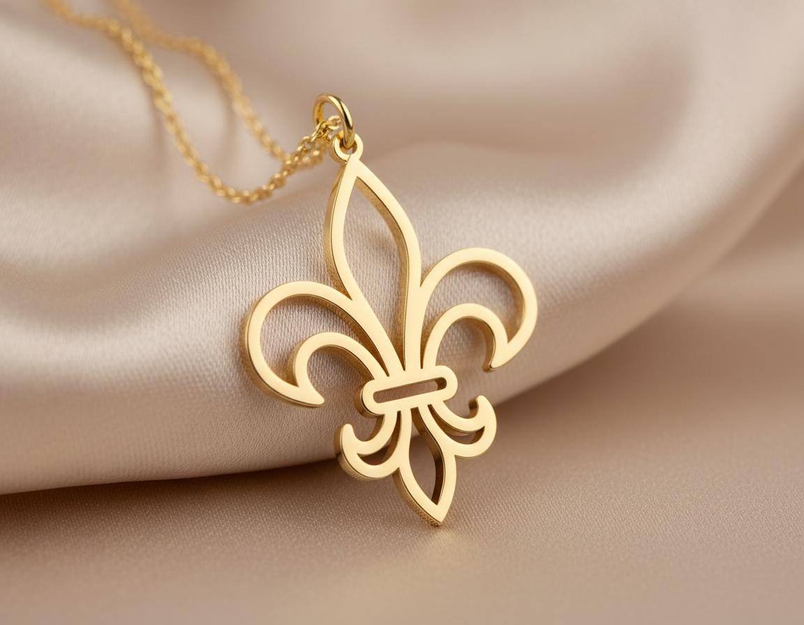 Fleur De Lis Necklace: Gold Tone Simple Design