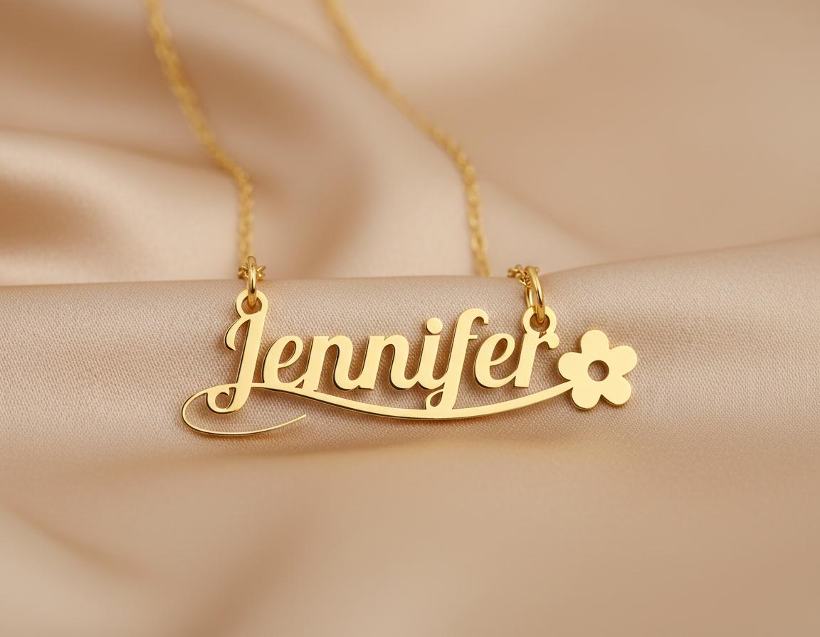 Personalized Name Necklace: Gold Plated Floral Design
