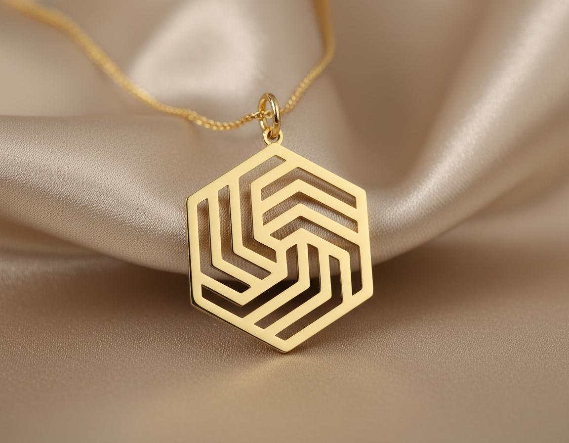 Geometric Pendant: Gold Finish Hexagonal Design Necklace