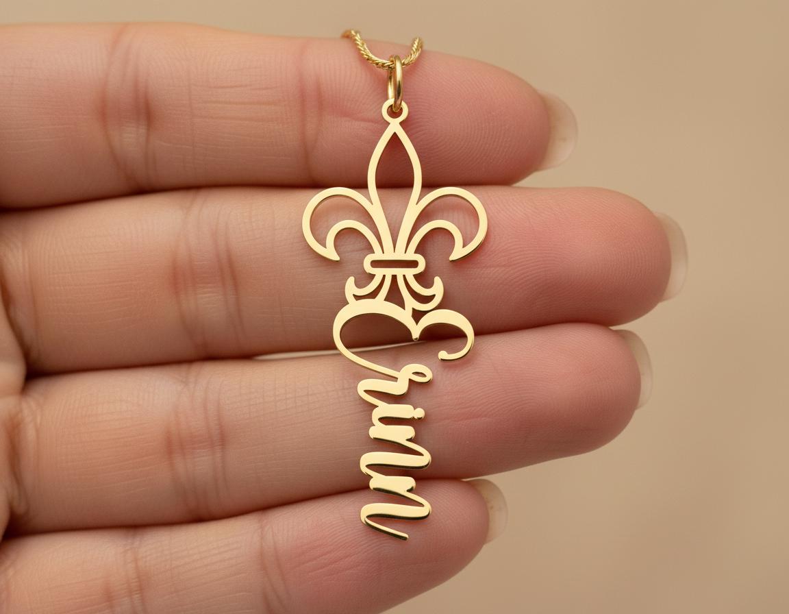 Fleur De Lis Necklace: Gold Plated Personalized Name Pendant