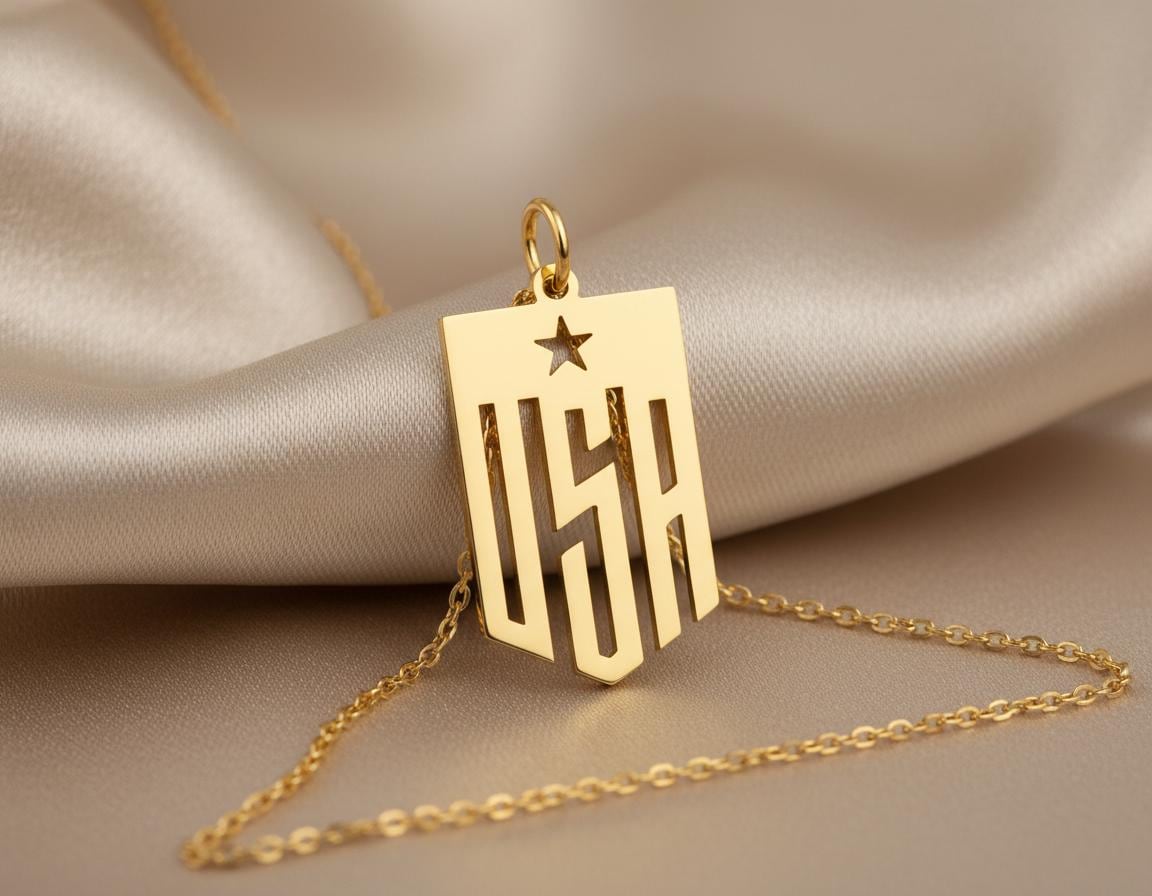 Usa Necklace: Gold Plated Shield Pendant