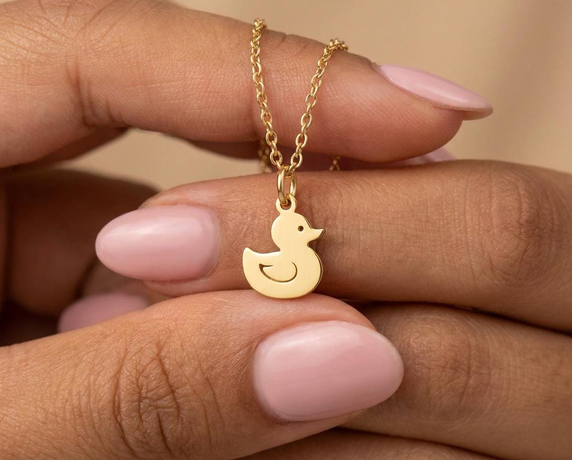 Duck Pendant Necklace in Sterling Silver Cute Animal Charm