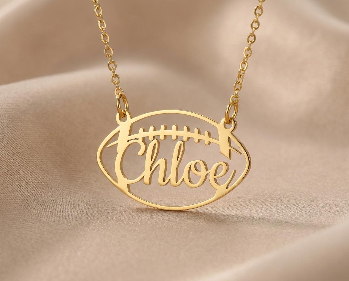 Personalized Football Necklace – Custom Name Sterling Silver Pendant