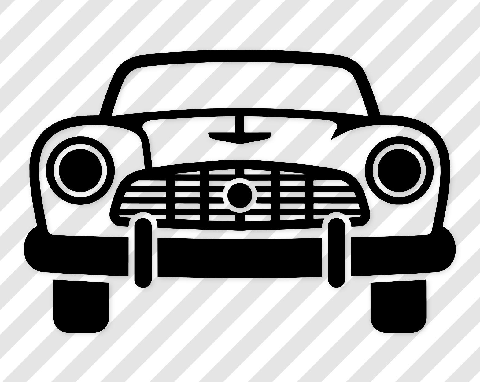Classic Car Digital Artwork: Black-And-White Svg Line Art