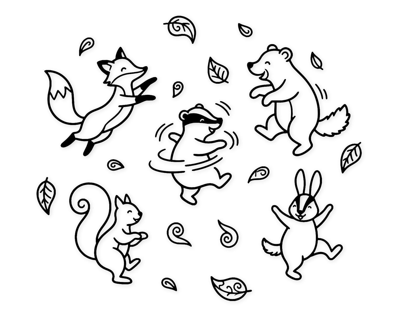 Falling Leaves Scene Svg Png: Whimsical Animals For Decor