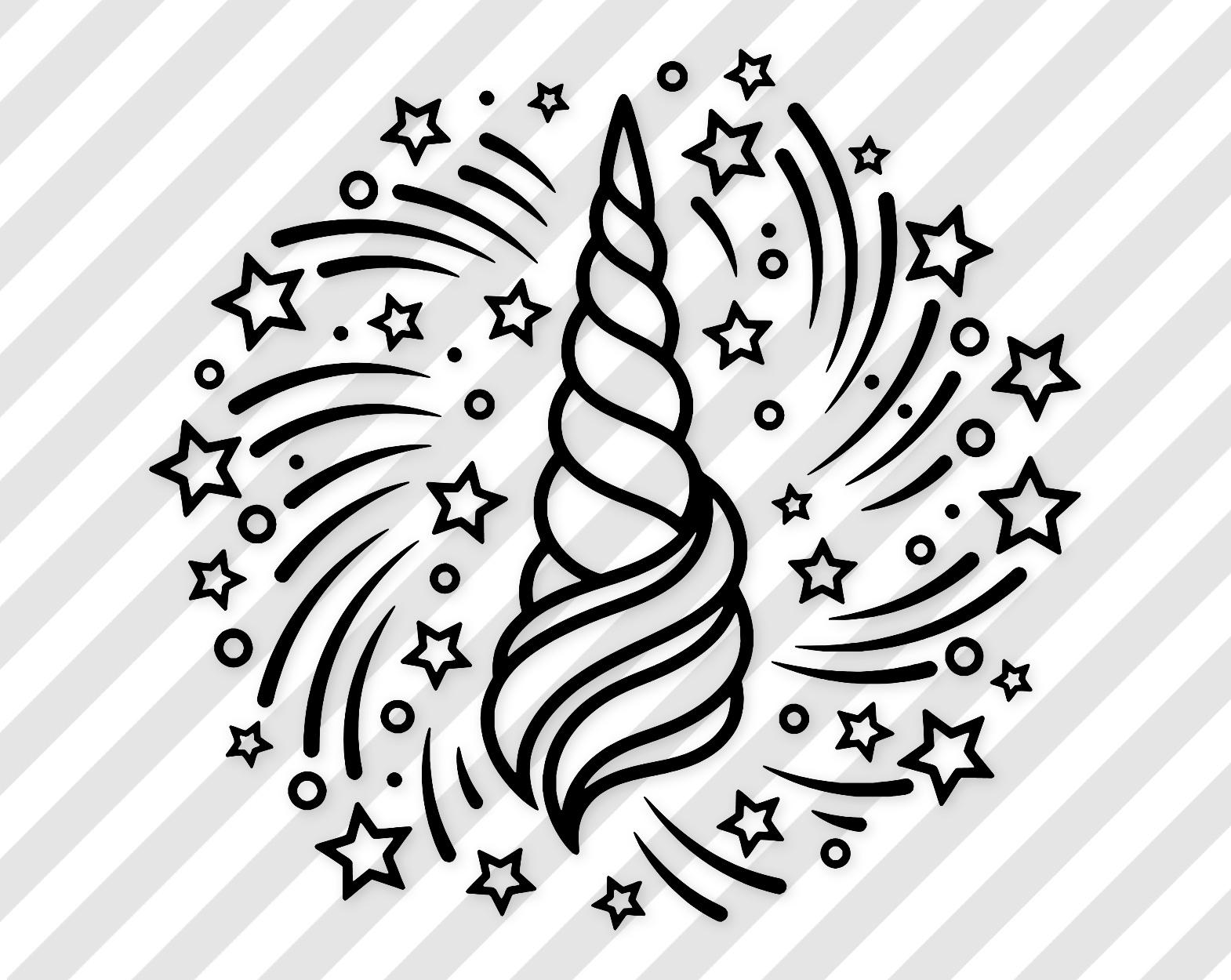 Unicorn Horn Art: Black-And-White Svg Vector With Star Patterns