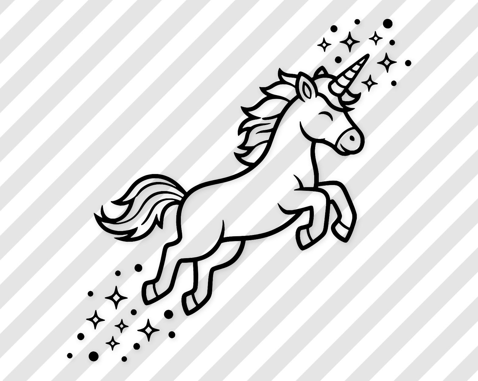 Unicorn Svg Art: Bold Outline Black And White Vector