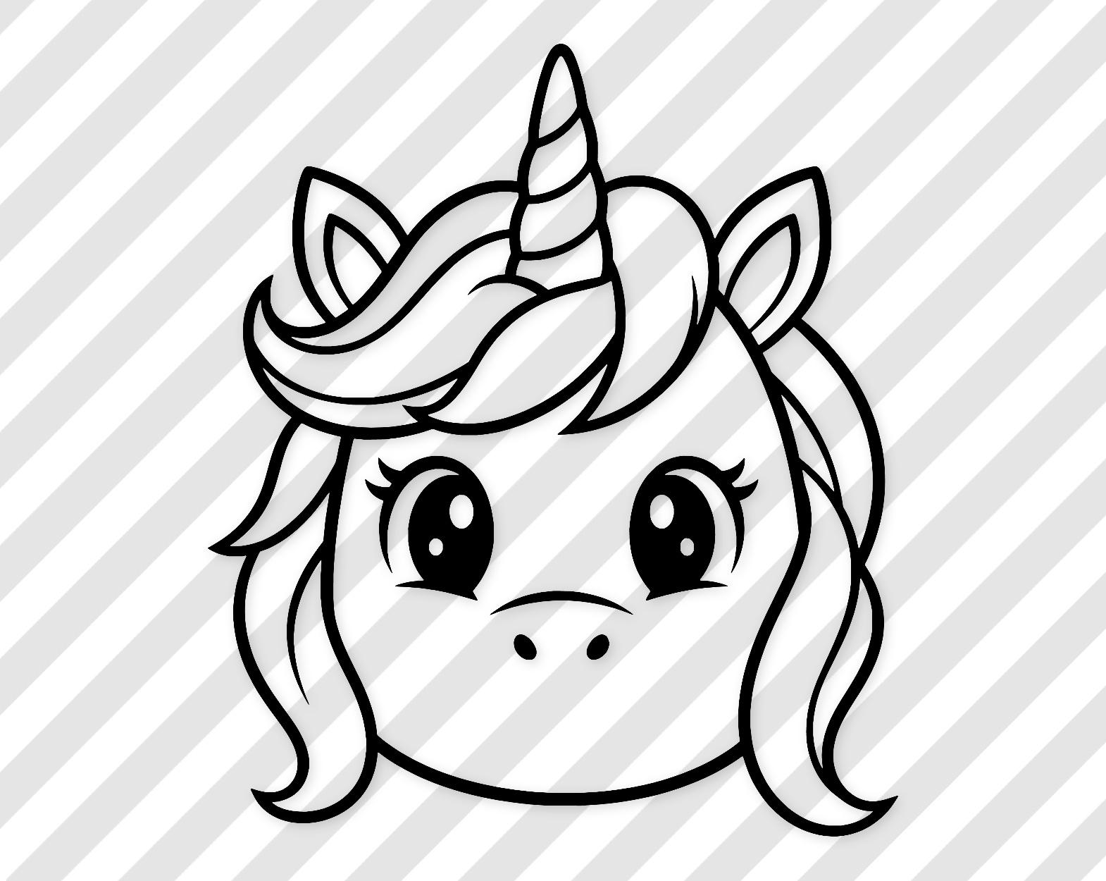 Cute Unicorn Face Digital Artwork: Black And White Svg Vector