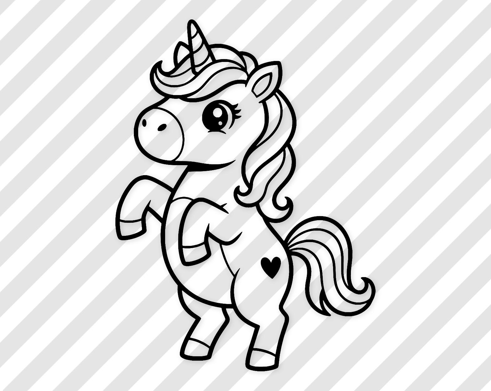 Cute Unicorn Digital Artwork: Black-And-White Svg Vector