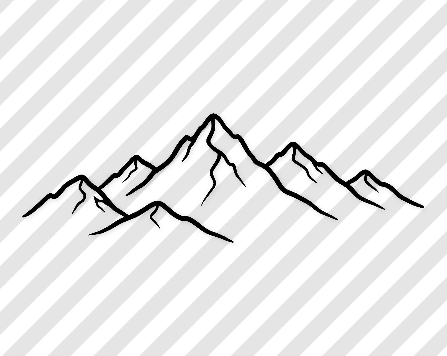 Mountain Range Digital Art: Black And White Vector Outline