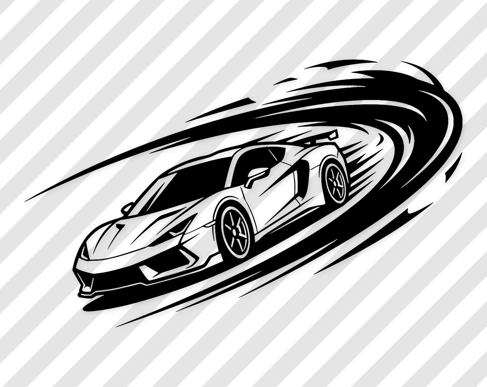 Sport Car Svg Art: Black And White Dynamic Vector Illustration