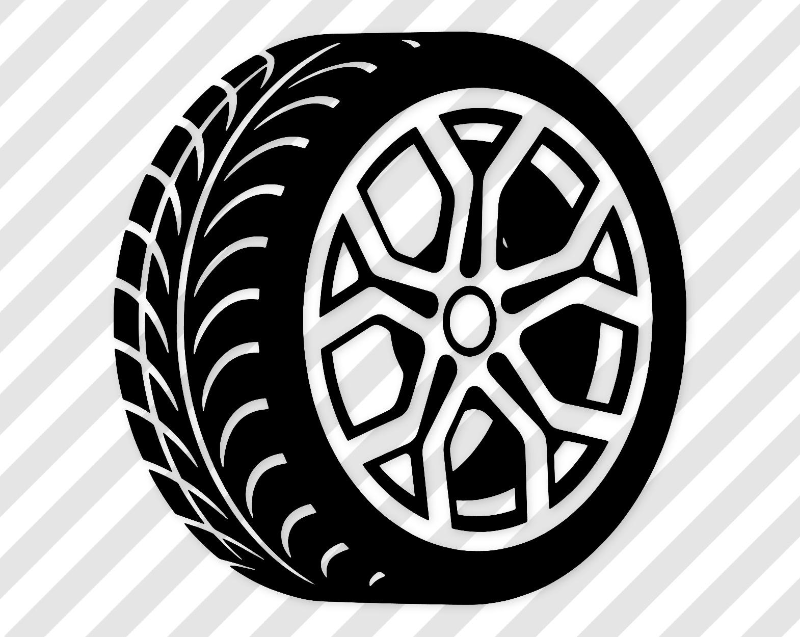Sport Car Wheel Design: Black And White Flat Svg Style