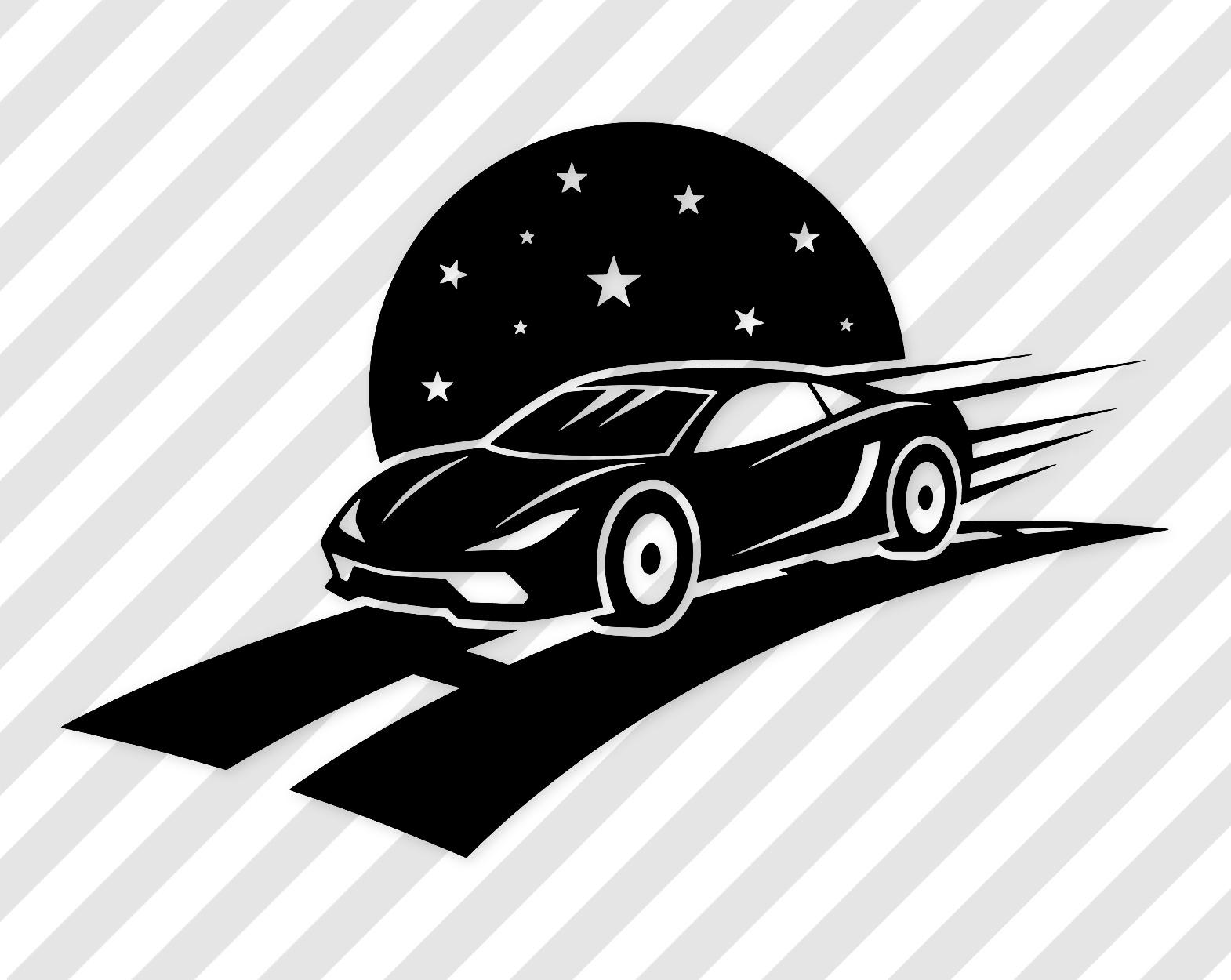Sport Car Svg: Black-And-White Vector Illustration For Cricut And Decals