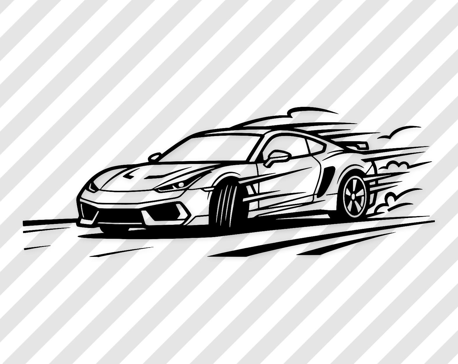 Sport Car Drift Illustration: Black And White Vector Art