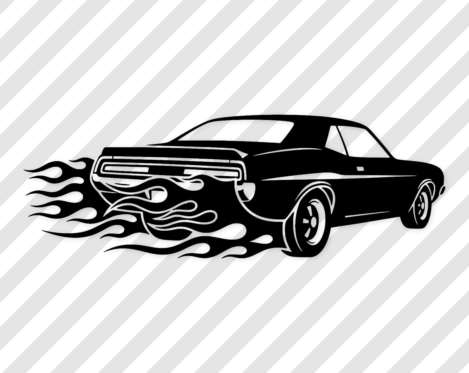 Muscle Car Rear View Digital Art: Black And White Vector Silhouette