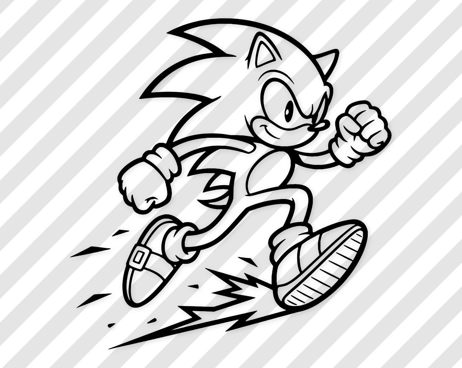 Sonic The Hedgehog Digital Art: Black And White Svg Vector Illustration
