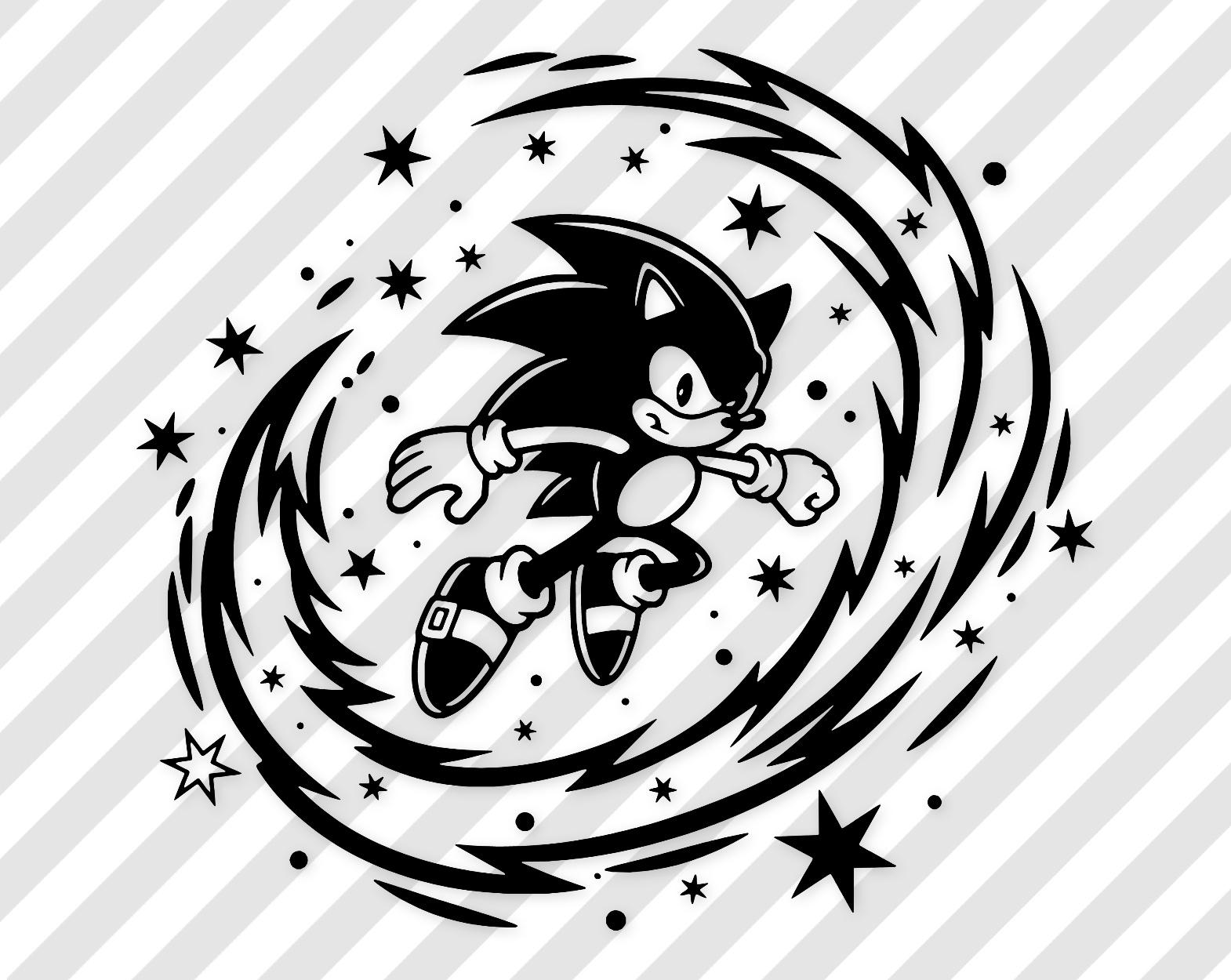 Super Sonic Digital Artwork: Black-And-White Line Art Illustration