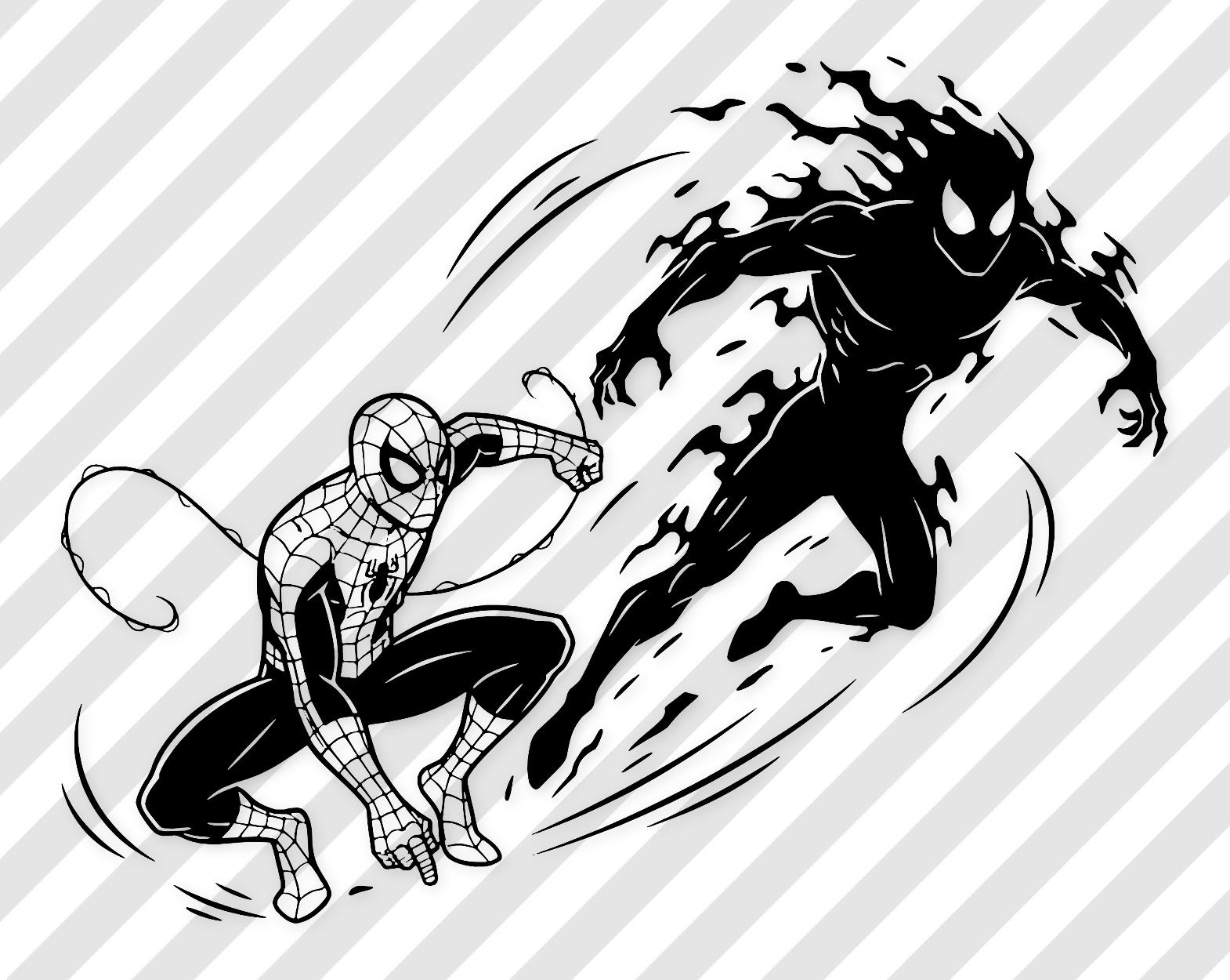Spider-Man Digital Artwork: Black And White Line Art Illustration