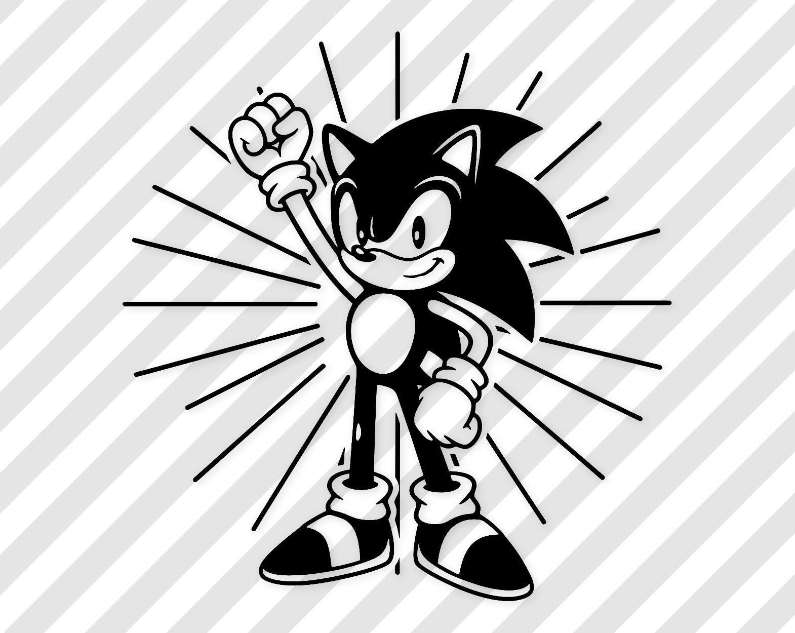 Sonic Victory Pose Digital Artwork: Black And White Vector Illustration