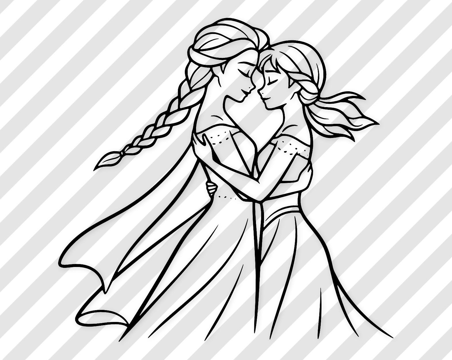 Elsa And Anna Digital Artwork: Line Art Friendship Illustration