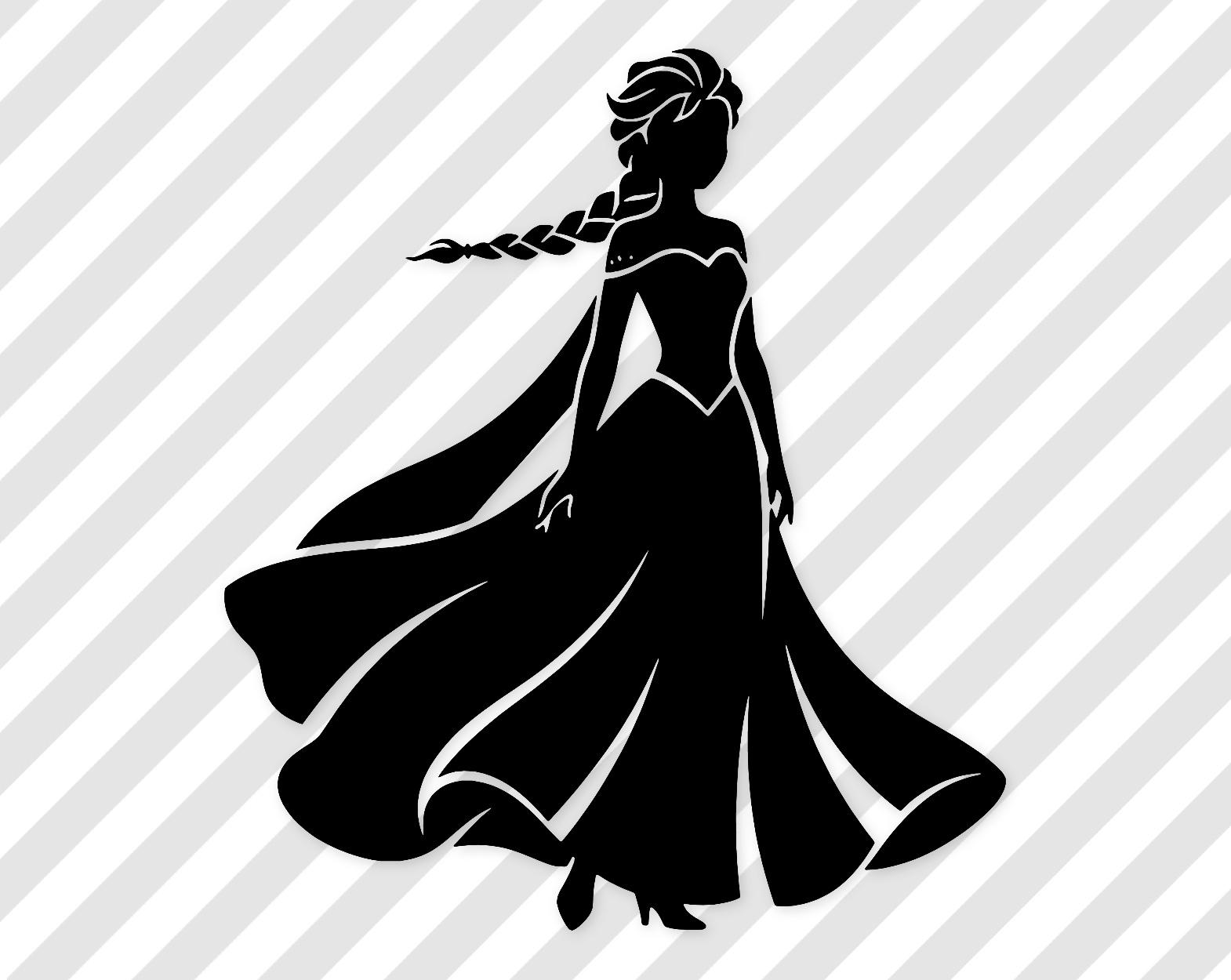 Elsa Silhouette Art: Black And White Vector Svg Digital Download