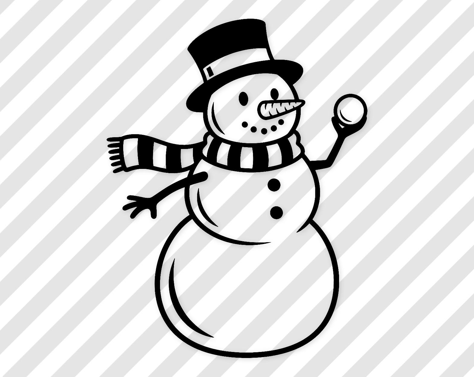 Snowman Svg Art: Black And White Vector Illustration