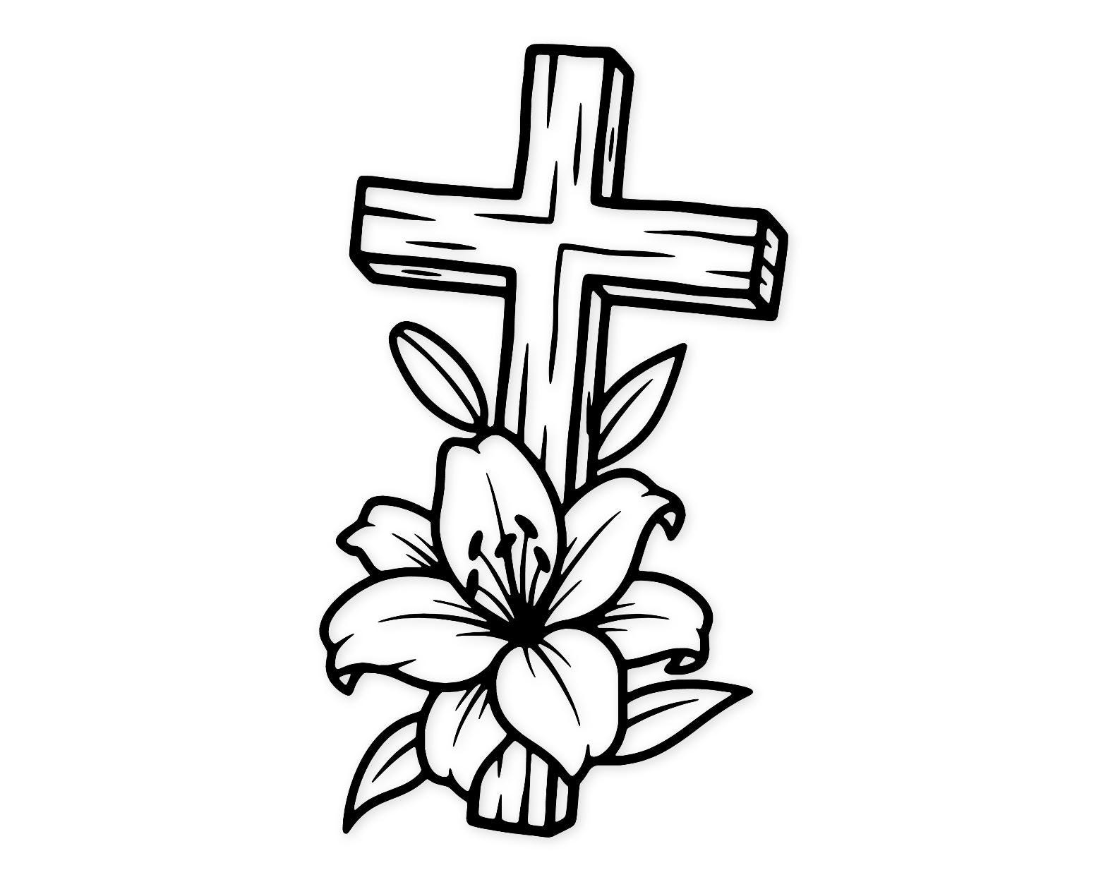 Cross And Lily Svg Png: Clean Outline Design For Crafting