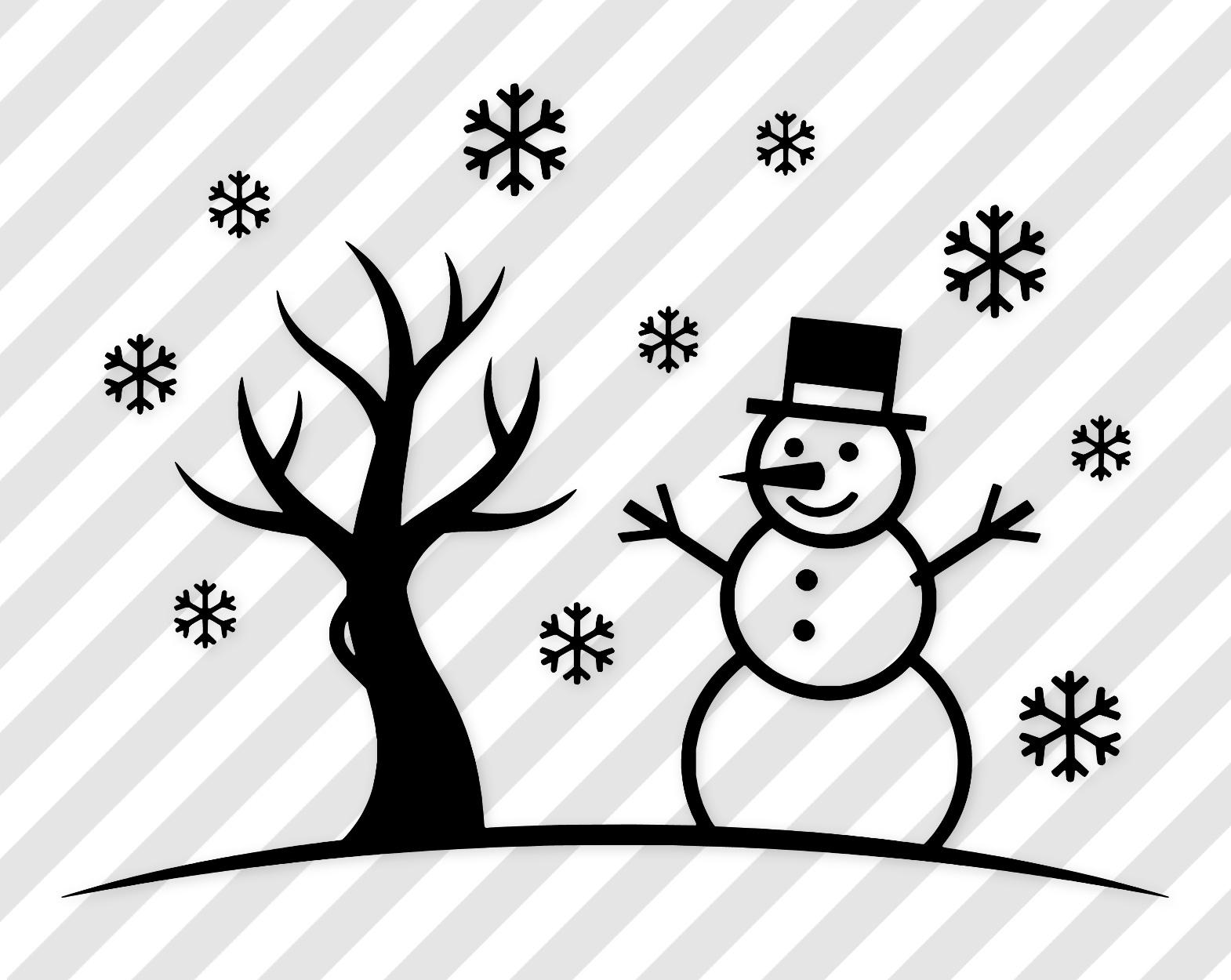 Winter Snowman Digital Art: Black And White Vector Style