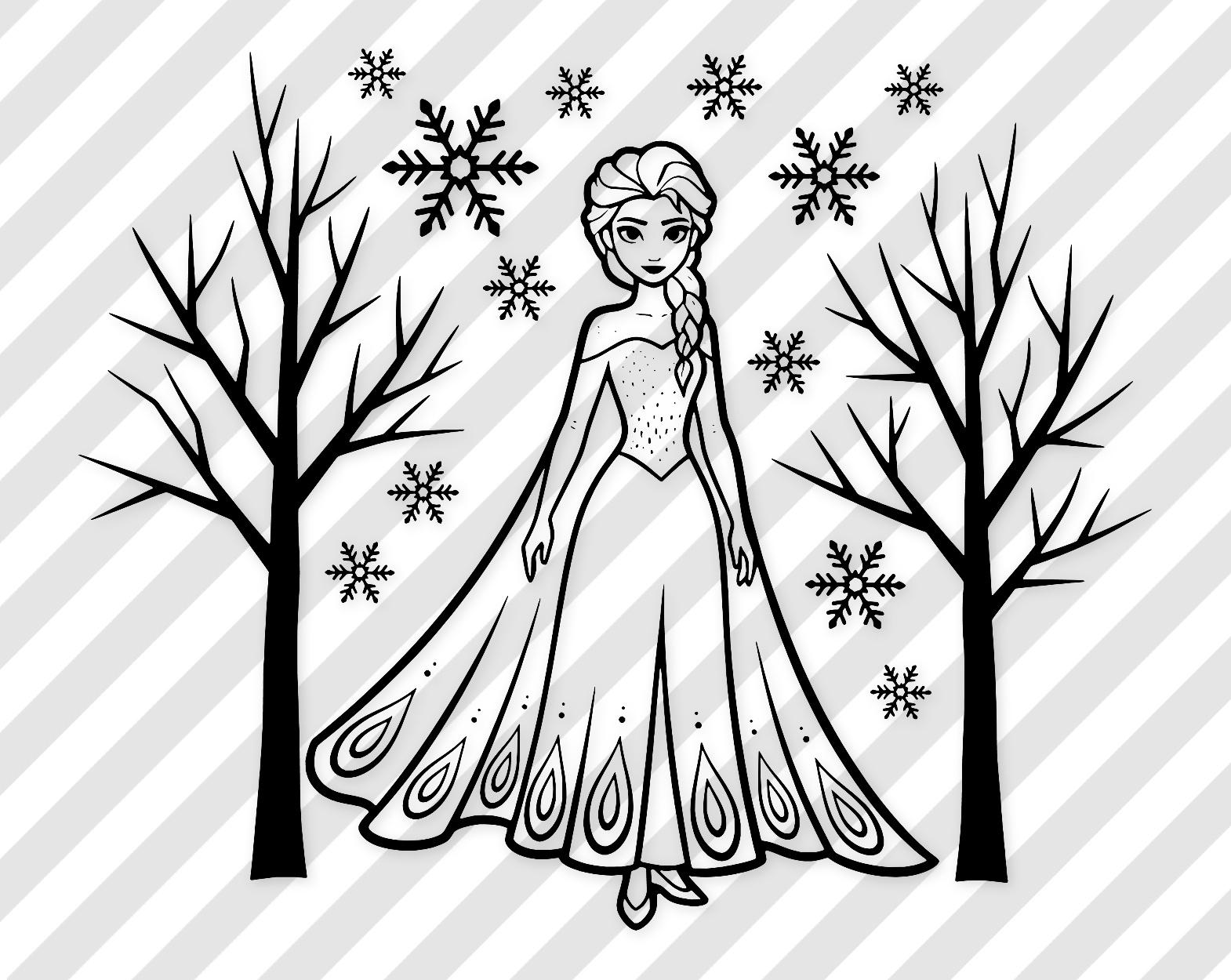 Winter Princess Digital Artwork: Black-And-White Svg Illustration
