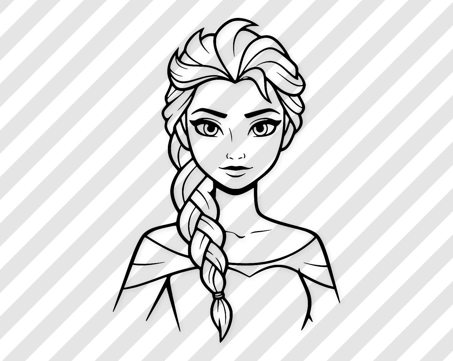 Elsa Portrait Art: Black And White Vector Illustration