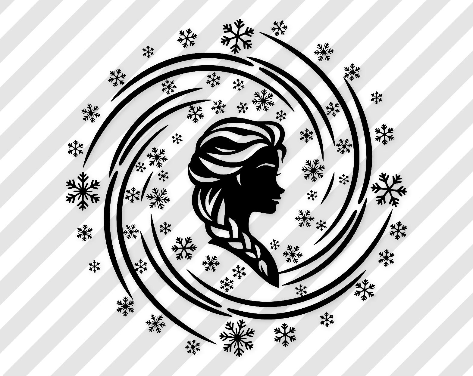 Elsa Silhouette Artwork: Black And White Vector Design With Snowflakes