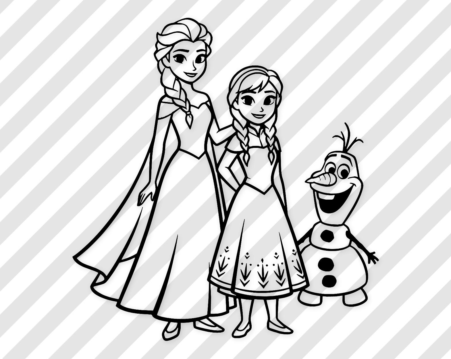 Elsa Anna Olaf Digital Art: Black-And-White Vector Illustration
