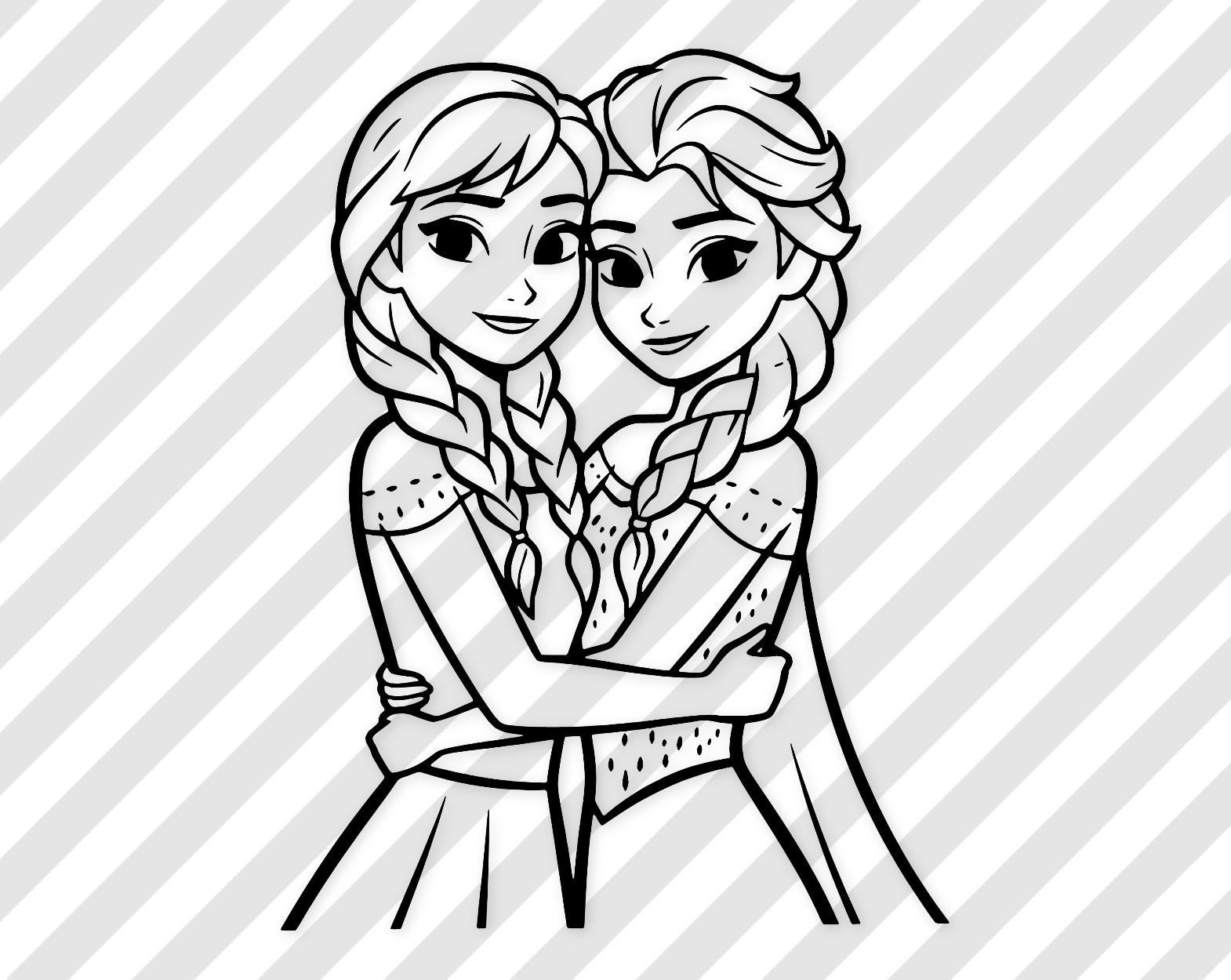 Sister Embrace Artwork: Black-And-White Vector Illustration