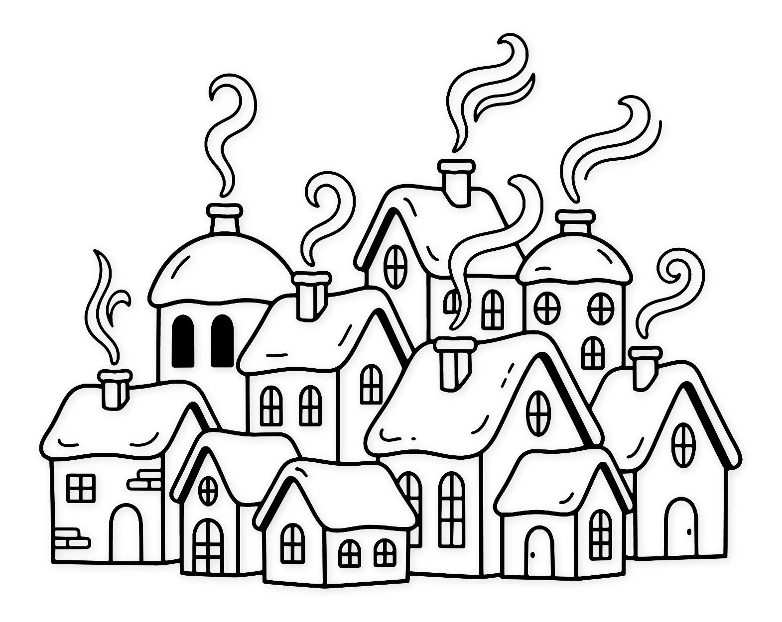 Festive Village Scene Svg Png: Cozy Line Art For Holiday Decor